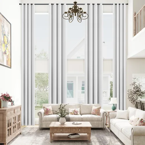 Vista 13 de mstexa Cortinas opacas beige para techo alto sala de estar, cortinas extralargas de lino sintético con ojales para cortinas de casa de 2 pisos
