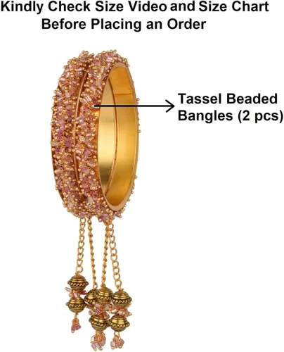 Vista 6 de Efulgenz Pulsera de cuentas india con dijes de borla colgantes, joyería de novia para mujer