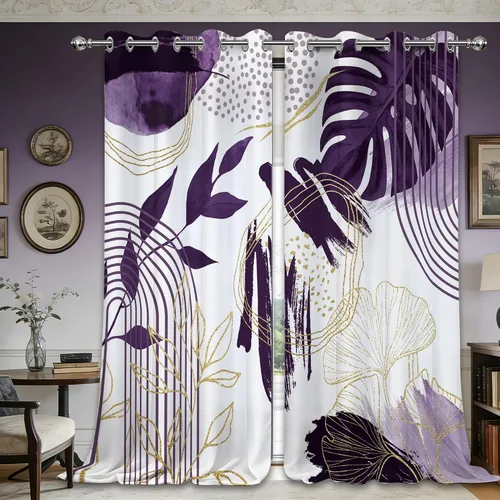 Vista 51 de Cortinas opacas negras y doradas, cortinas modernas de mediados de siglo para dormitorio, sala de estar, 63 pulgadas de largo, juego de 2 paneles