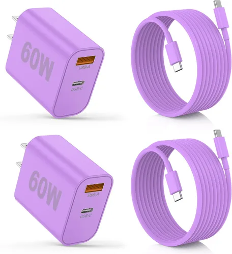 Vista 9 de Cargador para iPhone 17/16/15 Pro/Pro Max, cargador de pared USB-C de doble puerto con PD 40 W y carga rápida QC 20 W, cable USB-C de 10 pies