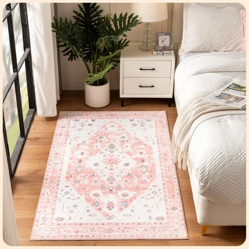 Vista 323 de Istana Alfombra larga antideslizante de 2.5 x 8 para el hogar, para pasillo y cocina, lavable, sedosa y suave al tacto, elegante, color azul y marfil
