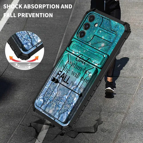 Vista 4 de Funda tipo cartera con versículo bíblico Salmo 46-5 para Samsung Galaxy A16 5G con ranura para tarjeta desmontable para ocultar tarjetas de crédito