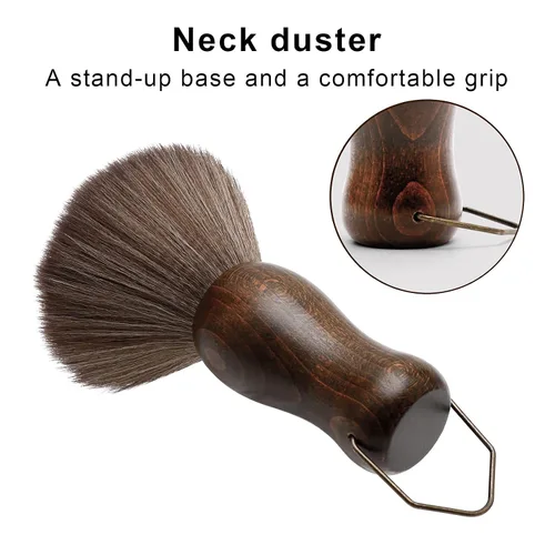 Vista 3 de Cepillo de plumero para cuello de peluquero, mango de madera con gancho para cortar el cabello (2 piezas)