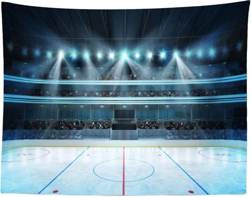 Vista 5 de BELECO Telón de fondo deportivo de hockey sobre hielo de 5 x 3 pies para fotografía, estadio, estadio, arena, pista de hielo, luces de escenario