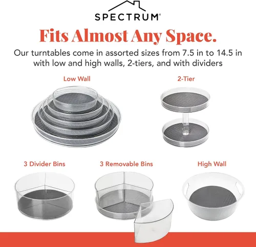 Vista 5 de Spectrum Organizador mediano Lazy Susan de 9.5 pulgadas para gabinete, refrigerador, mesa de despensa, almacenamiento de cocina, estante
