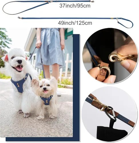 Vista 4 de Arnés sin tirones para perro, con correa multifunción, pechera suave y ajustable para mascota, no ahorca, chaleco a prueba de escape, azul vaquero
