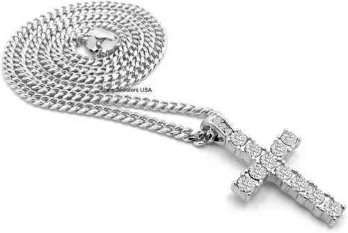 Vista 4 de Shiny Jewelers USA Collar de cadena cubana con colgante de plata egipcia con micro cruz y hip hop para hombre