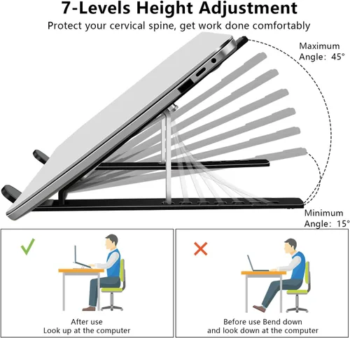 Vista 4 de Soporte para laptop, soporte para tableta de computadora, soporte plegable de aluminio ajustable para laptop, compatible con MacBook Air Pro