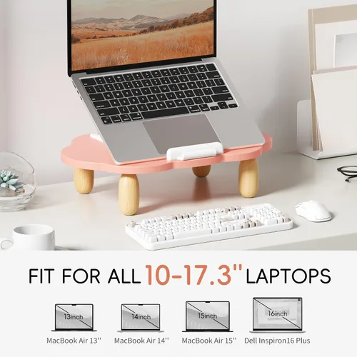 Vista 2 de AFOOYO - Soporte ajustable de madera para laptop, soporte de computadora ergonómico con ángulos de altura, soporte elevador en forma de nube