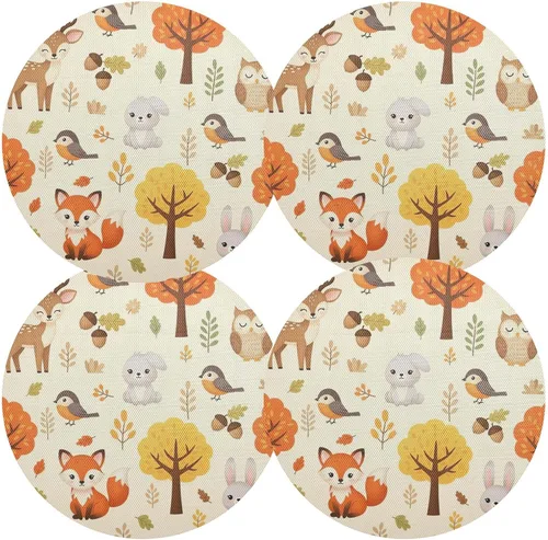 Vista 2 de Cute Woodland Animals Round Table Placemats, Non Slip Washable Placmats for Kitchen Table one sizex4