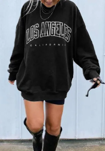 Vista 3 de Langwyqu - Sudadera de gran tamaño para mujer, de Los Ángeles, California, cuello redondo, de manga larga, casual, suelta, para mujer