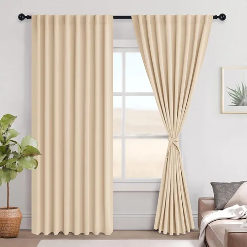 Vista 38 de Hiasan Cortinas opacas negras para dormitorio, cortinas opacas cortas de 45 pulgadas de largo, con aislamiento térmico, bolsillo para barra