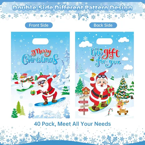 Vista 4 de 40 piezas de bolsas de regalo de Navidad con asas - Bolsas de golosinas de invierno para niños, geniales bolsas de caramelos de Santa Claus