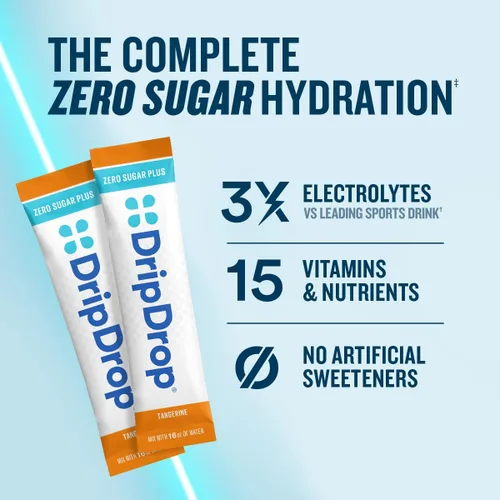 Vista 2 de DripDrop Hydration Zero Sugar Plus Paquetes de electrolitos, mandarina