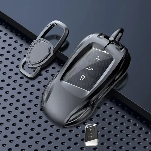 Vista 3 de Funda de metal de aleación de zinc para llavero de automóvil, compatible con Volkswagen, VW, Atlas, Golf, Alltrack, Jetta, Passat, Arteon, Tiguan