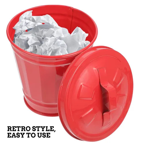 Vista 3 de ULTECHNOVO Mini cubo de basura de metal para escritorio, mini cubos de basura, dispensador de basura de escritorio con tapa y asa para baño, cocina