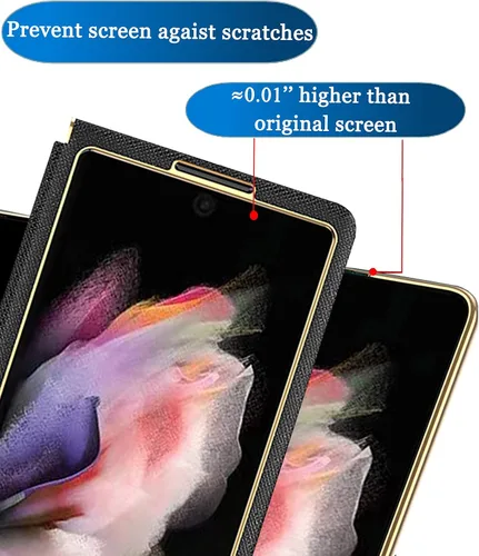 Vista 3 de Ninki Funda de cuero para Galaxy Z Fold 3 con función atril, color negro, cuero de lujo con PC a prueba de golpes y soporte de anillo protector