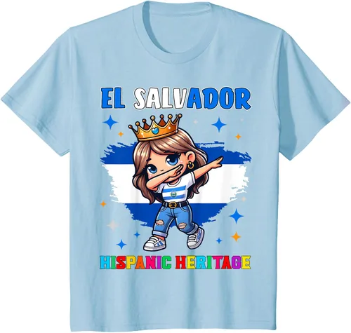 Vista 8 de Camiseta infantil El Salvador Dabbing Girl Hispanic Heritage Celebration, Negro