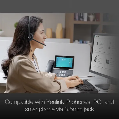Vista 6 de GTW Yealink UH34 Duo Teams Certified Lite - Auriculares con cable (USB-C), se conectan al escritorio, PC/Mac, softphones - Funciona con equipos