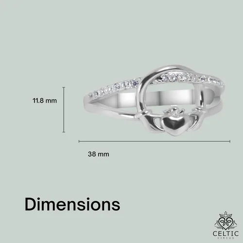 Vista 6 de Womens Irish Traditional Claddagh Ring 925 Sterling Silver Cubic Zirconia Statement Ring Love Loyalty and Friendship Heart