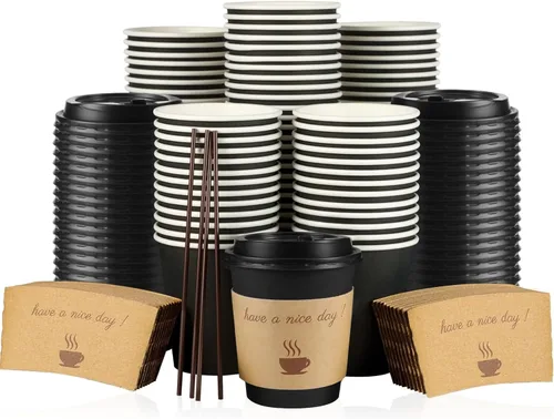 Vista 12 de Clawsoff - Paquete de 100 tazas de café de papel desechables de 16 onzas Azul marino-100Pack