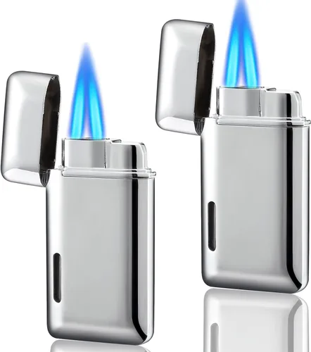 Vista 7 de Futlidys Paquete de 2 mini antorchas de butano recargable, encendedor de butano de doble llama con ventana visible, encendedor de chorro ajustable