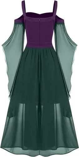 Vista 2 de Womens Renaissance Costume Cold Shoulder Butterfly Sleeve Dress Halloween Costumes Christmas Cosplay Party Dress