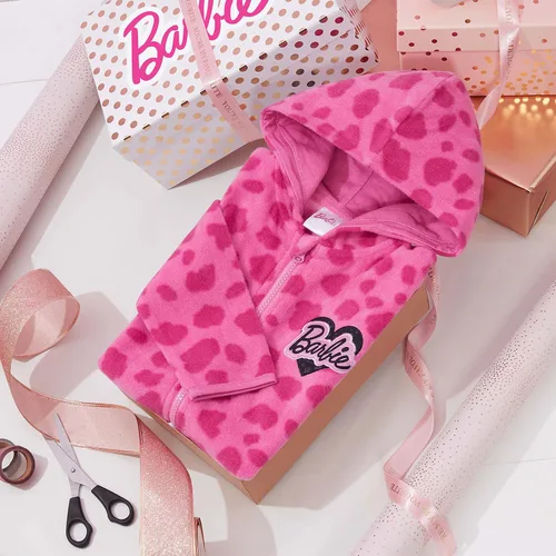Vista 2 de Barbie Chaqueta para niñas Chaquetas de forro polar con capucha rosa para niñas