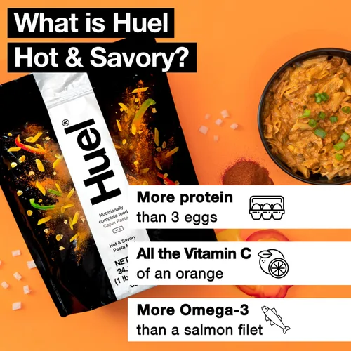 Vista 4 de Huel Sustituto instantáneo de comida caliente y salada, pasta cajún, 14 cucharadas empaquetadas con alimentos 100% nutricionalmente completos