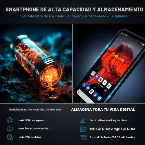 Vista 4 de TESLA EXPLR 9 128GB Smartphone Teléfono resistente Teléfono celular Android DualSIM y MicroSD expandible Batería de 8300 mAh Resistente a