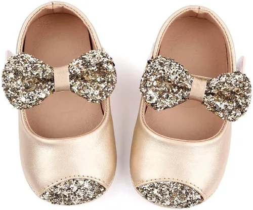 Vista 2 de Baby Girls Shoes Mary Jane Flats Shoes Anti-Slip Soft Rubber Sole Toddler First Walkers Princess Dress Shoes