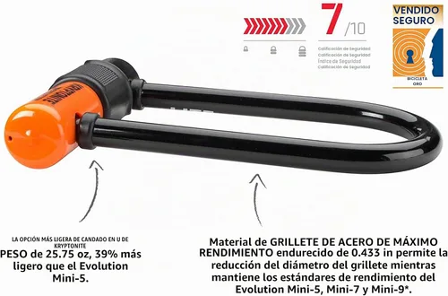 Vista 2 de Kryptonite Evolution Lite Mini-6 Candado para Bicicleta en U, Candado Antirrobo Ligero para Bicicleta en U, grillete de acero de 11 mm con llaves