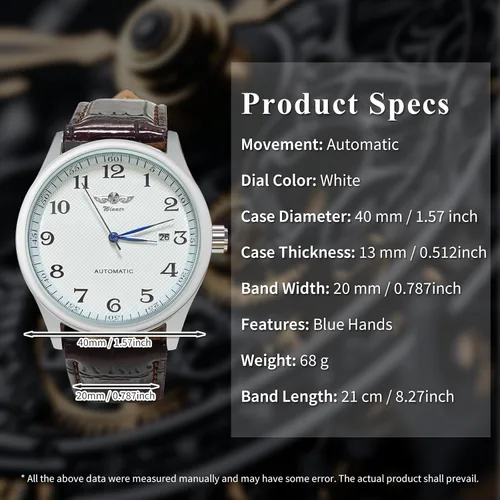 Vista 5 de Gute Reloj para hombre, esqueleto mecánico, steampunk, automático, automático, números arábigos, manos azules, marrón, cuero sintético, reloj
