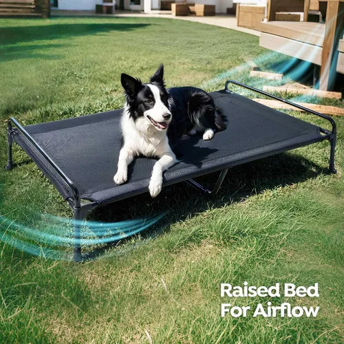 Vista 5 de Veehoo Cama elevada para perros + cojín acolchado extraíble, cama refrescante para perros interiores y exteriores con barandilla para perros