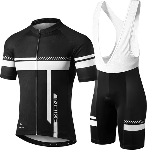 Vista 21 de INBIKE Conjunto de camiseta de ciclismo para hombre, reflectante, transpirable, traje de ciclismo de secado rápido, con pantalones cortos acolchados