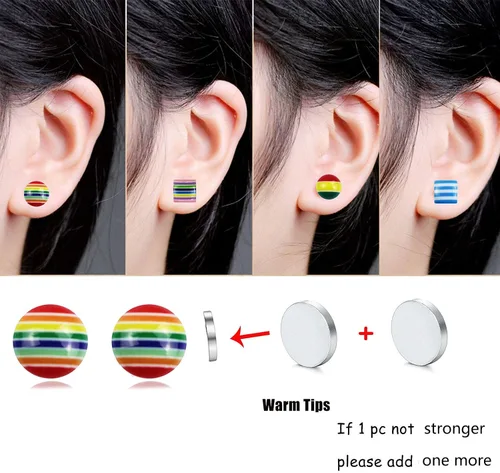 Vista 5 de Spiritlele 12 Pairs Colors Crystal Magnetic Earrings Set CZ Clip on Non Piercing Fake Stud Earrings Unisex