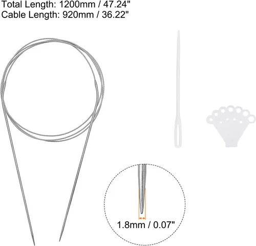 Vista 2 de uxcell Kit de agujas de tejer circulares, 47.24 pulgadas de largo, 0.071 in de diámetro, aguja de suéter redonda de acero inoxidable para proyectos