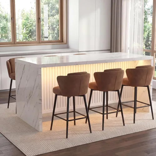 Vista 7 de Mesa de comedor grande de mármol sintético de 71 pulgadas para 4-6 personas, isla de cocina moderna con luces LED, mesa de comedor rectangular