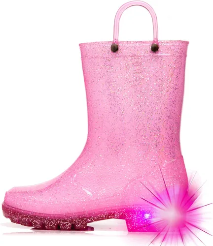 Vista 14 de HugRain - Botas de lluvia con luces para niños pequeños Cosmos Negro