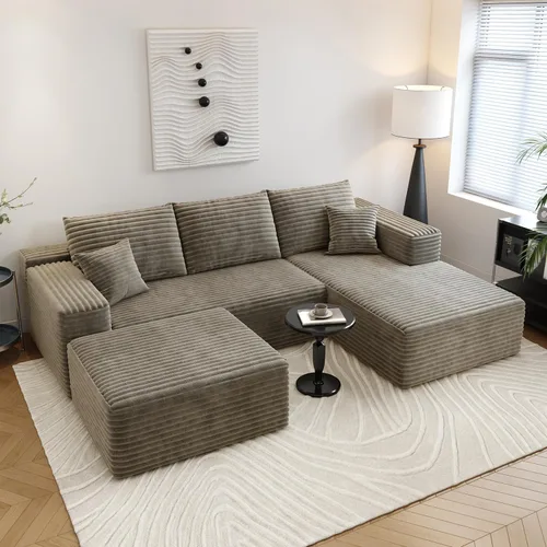 Vista 15 de Sofá seccional modular Cloud de 107.5 pulgadas con chaise en forma de L, sofás tapizados modernos minimalistas para sala de estar y dormitorio, sofá