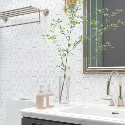 Vista 5 de Livelynine Azulejos para salpicadero de cocina, azulejos geométricos blancos de 12 x 12 pulgadas, azulejos adhesivos para pared de baño, ducha, apto