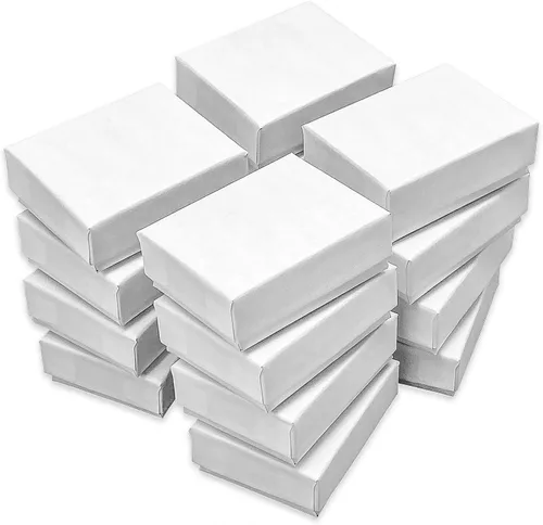 Vista 8 de TheDisplayGuys - Paquete de 25 cajas de cartón rellenas de algodón #10 para joyas, color blanco mate (1.9 x 1.3 x 0.7 pulgadas), para envío