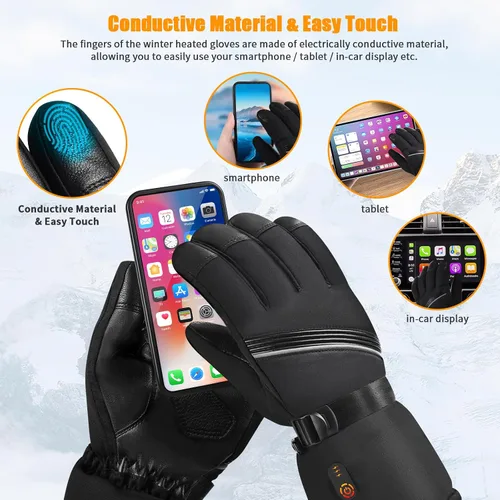 Vista 5 de Orznez Guantes calefactables, guantes de invierno para hombres y mujeres con 2 baterías de 2600 mAh, guantes térmicos impermeables para clima frío