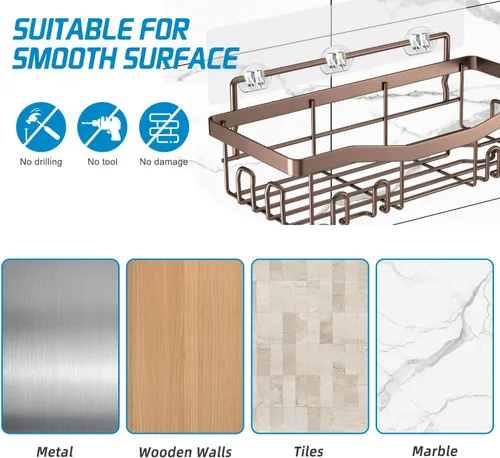 Vista 8 de Youvip Organizador adhesivo para ducha, organizador de baño sin perforación, 5 unidades, estantes inoxidables con soporte para jabón y soporte