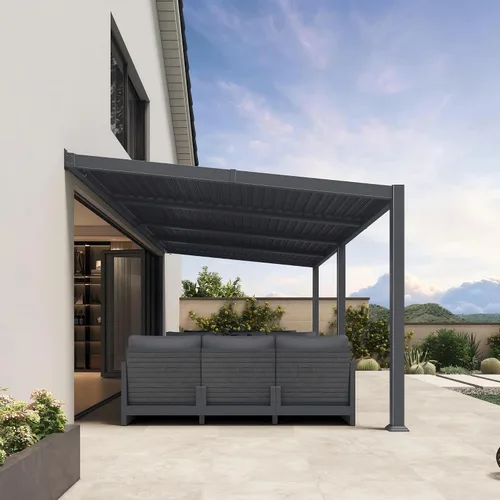 Vista 28 de PURPLE LEAF Pérgola con listones de techo rígido de 8 x 10, pérgola de aluminio para patio al aire libre con techo ajustable a prueba de lluvia
