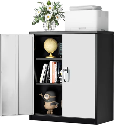 Vista 15 de INTERGREAT Armarios de almacenamiento de metal con cerradura, gabinete de almacenamiento de oficina con cerradura de 36 pulgadas con 2 puertas y 2