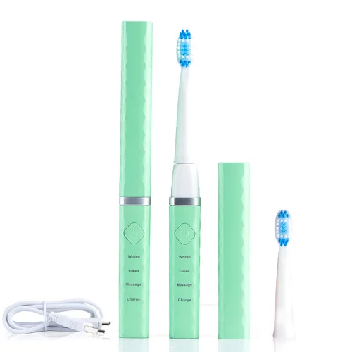 Vista 2 de Pop Sonic Cepillo de dientes USB Charge Anywhere (verde) Paquete de 2 cabezales de repuesto - Cepillo de dientes recargable con hasta 40,000 trazos