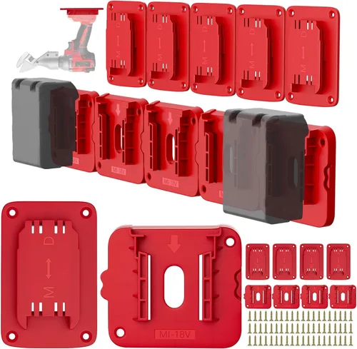 Vista 13 de Soporte de batería compatible con batería Milwaukee de 18 V, almacenamiento de baterías de montaje en pared para furgoneta de trabajo, estante, caja