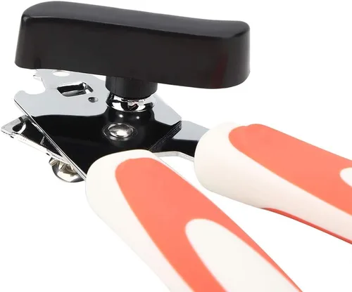 Vista 5 de Abrelatas manual, abrelatas de acero inoxidable, apto para alimentos, tapas de lata multifunción con mango antideslizante y perilla grande, borde