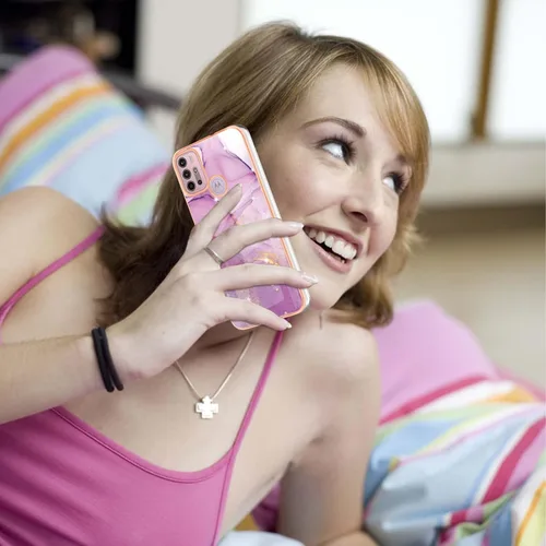 Vista 5 de Funda para Motorola G30 G20 G10, TPU suave + patrón de mármol IMD diseño delgado mejorado cámara y protección de pantalla para niñas y mujeres